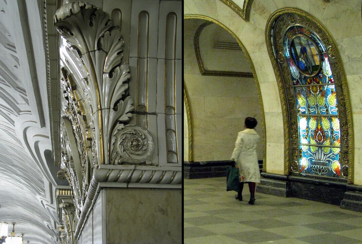 Décors de stations de métro de Moscou : stucs, vitraux...