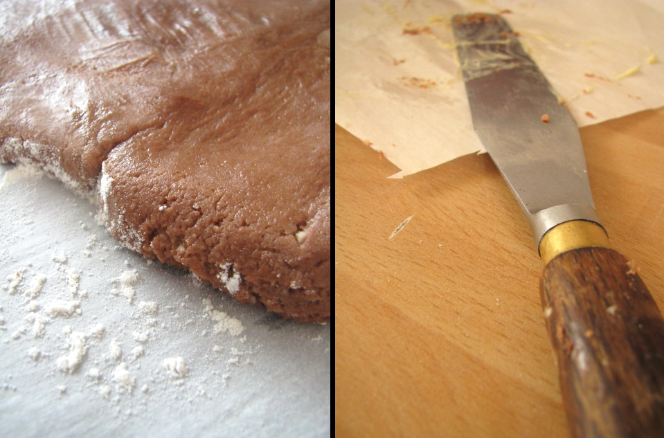 Pâte sablée prête à être étalée pour réaliser les sablés bi-couche au chocolat 