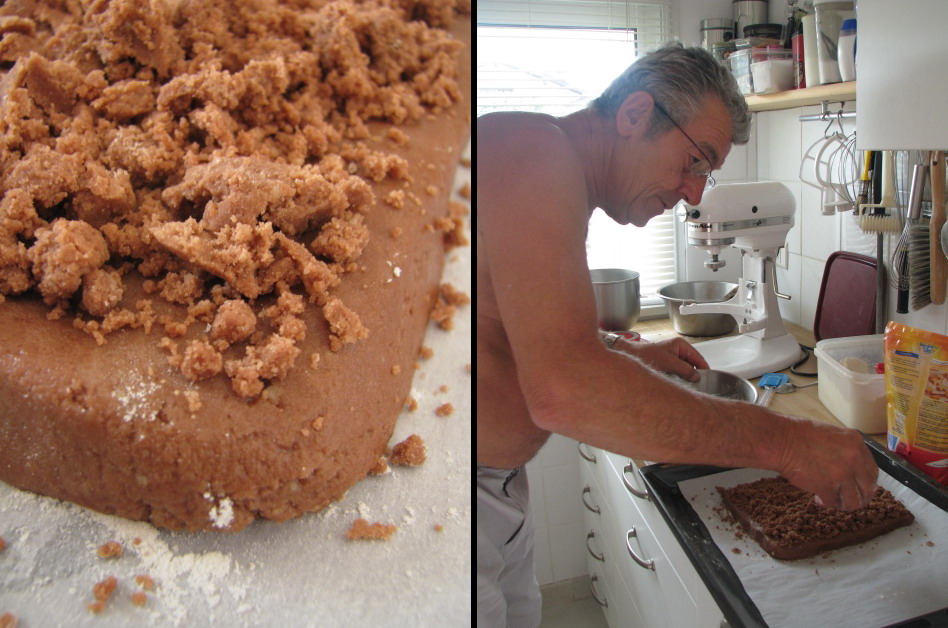 Sablé bi-couche au chocolat : pâte avant cuisson et travail par Denis qui a réalisé ces biscuits