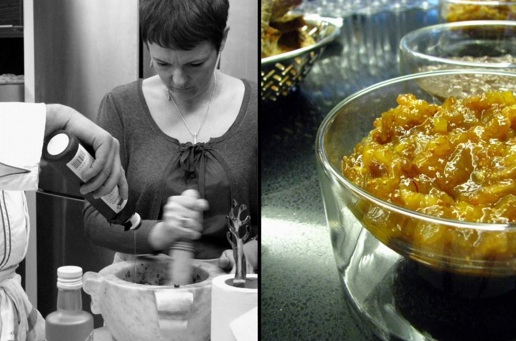 Cours de cuisine dans l'école d'Alain Ducasse : Pacale prépare un condiment à l'orange et au safran
