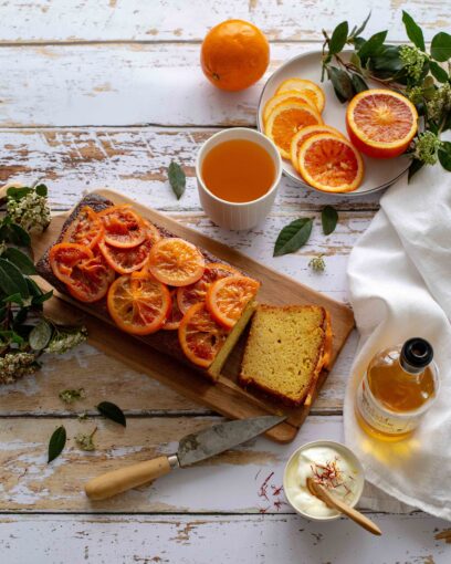 Gâteau à l’orange, huile d’olive et safran