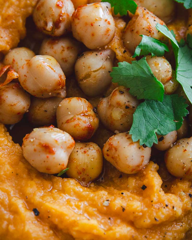 Pois chiches au paprika et houmous de patate douce